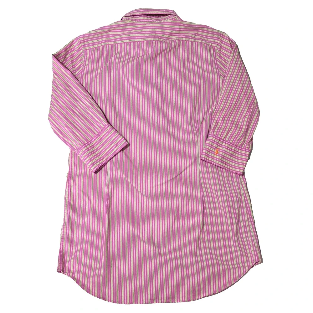 Ralph Lauren Big Girls Size 14 Button Down Shirt Pink Green Navy Striped Pony